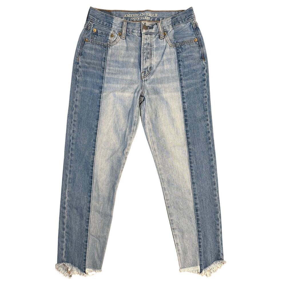 American Eagle Vintage Hi-Rise Denim Jean Two-Tone Raw Hem 100% Cotton Blue 4R